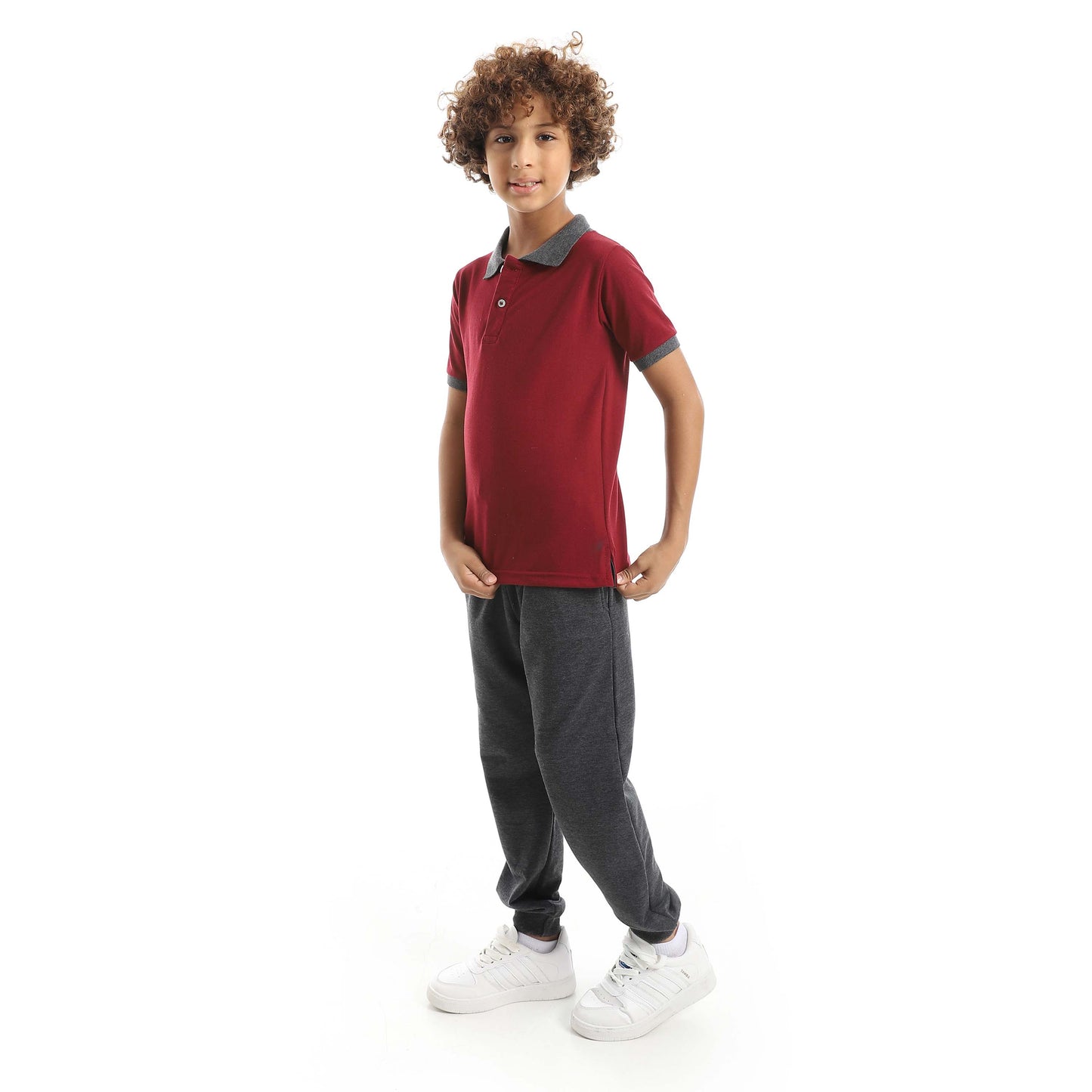 Red Circle Half Sleeve Polo Set + Pants Kids