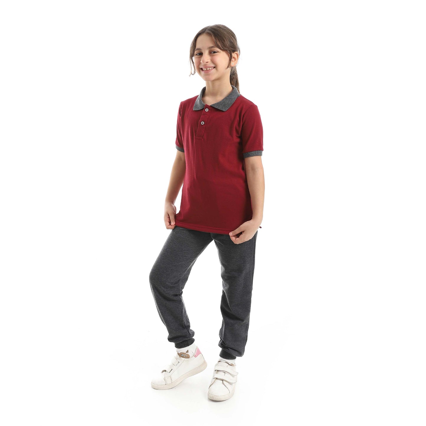 Red Circle Half Sleeve Polo Set + Pants Kids