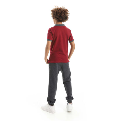 Red Circle Half Sleeve Polo Set + Pants Kids