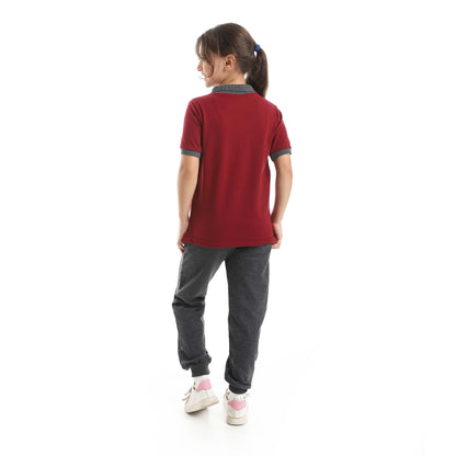 Red Circle Half Sleeve Polo Set + Pants Kids