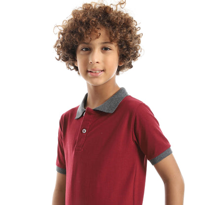 Red Circle Half Sleeve Polo Set + Pants Kids