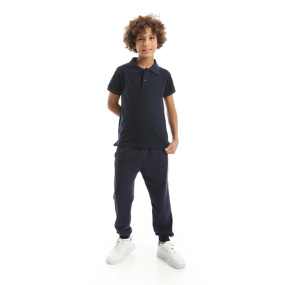 Red Circle Half Sleeve Polo Set + Pants Kids