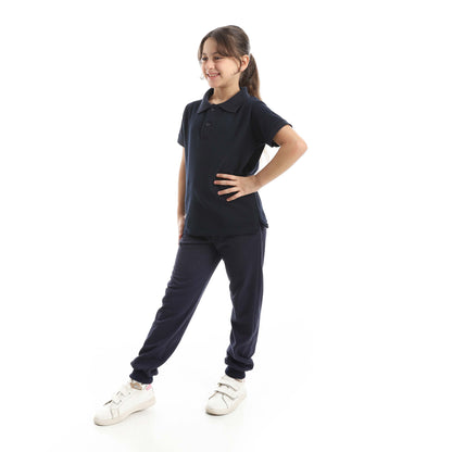 Red Circle Half Sleeve Polo Set + Pants Kids