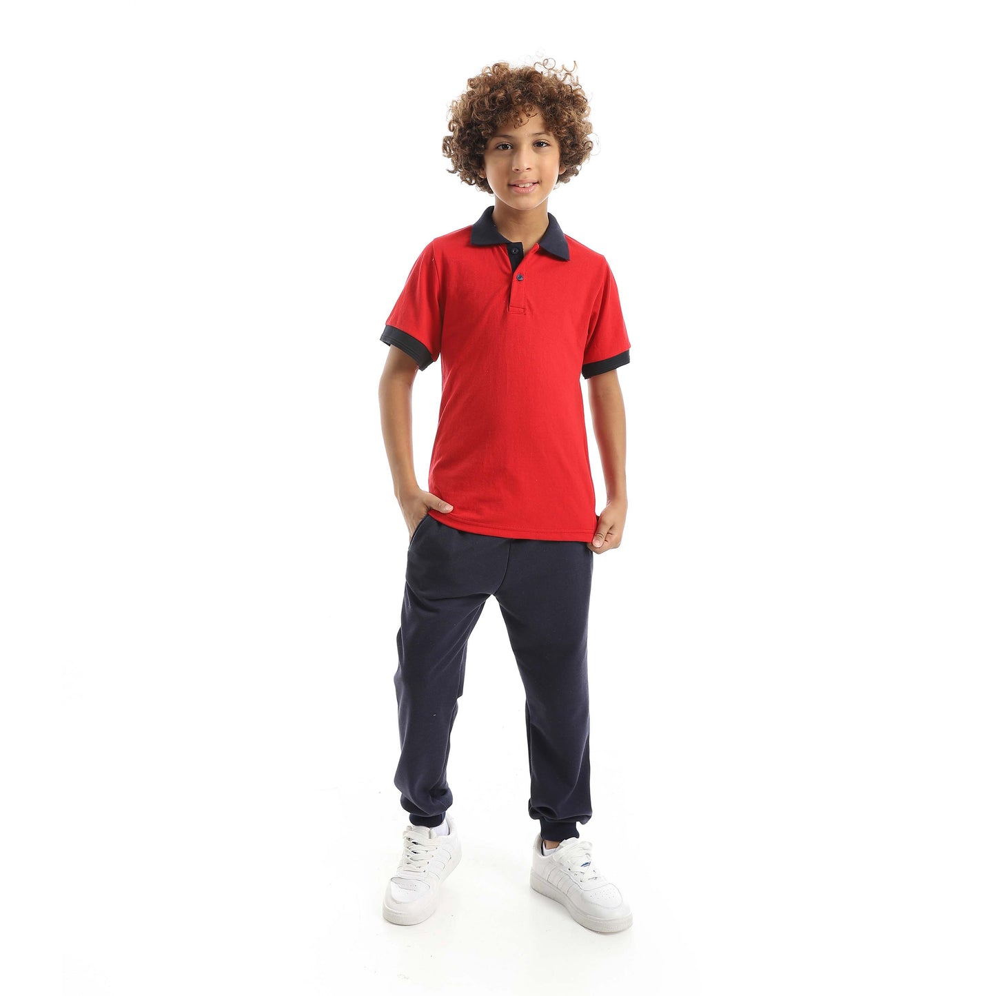 Red Circle Half Sleeve Polo Set + Pants Kids