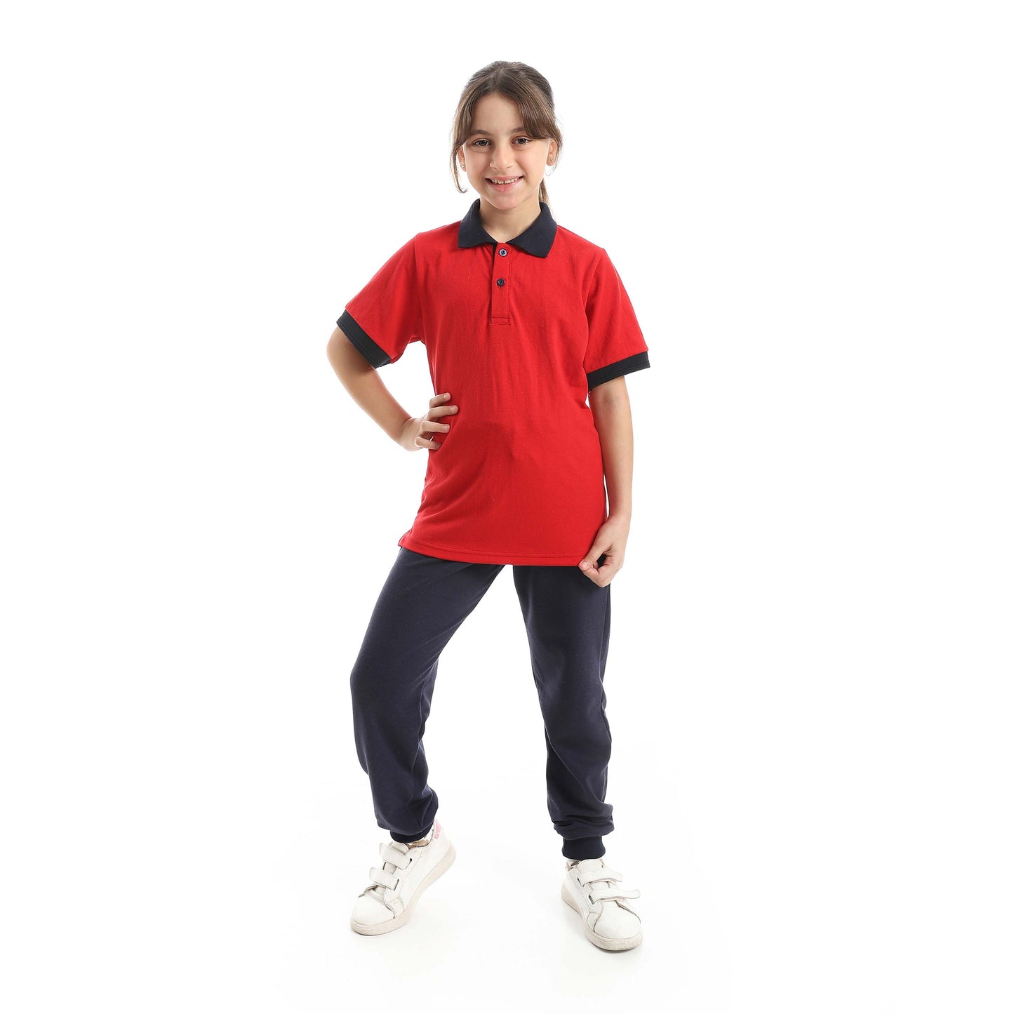 Red Circle Half Sleeve Polo Set + Pants Kids