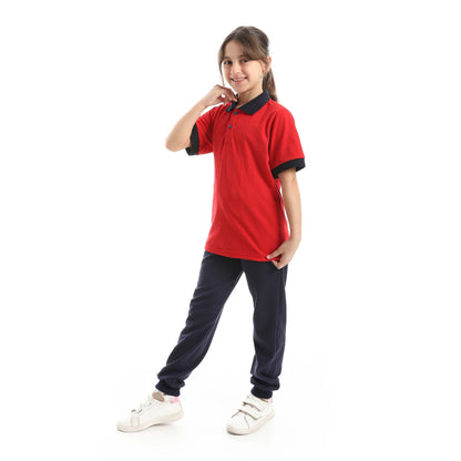 Red Circle Half Sleeve Polo Set + Pants Kids