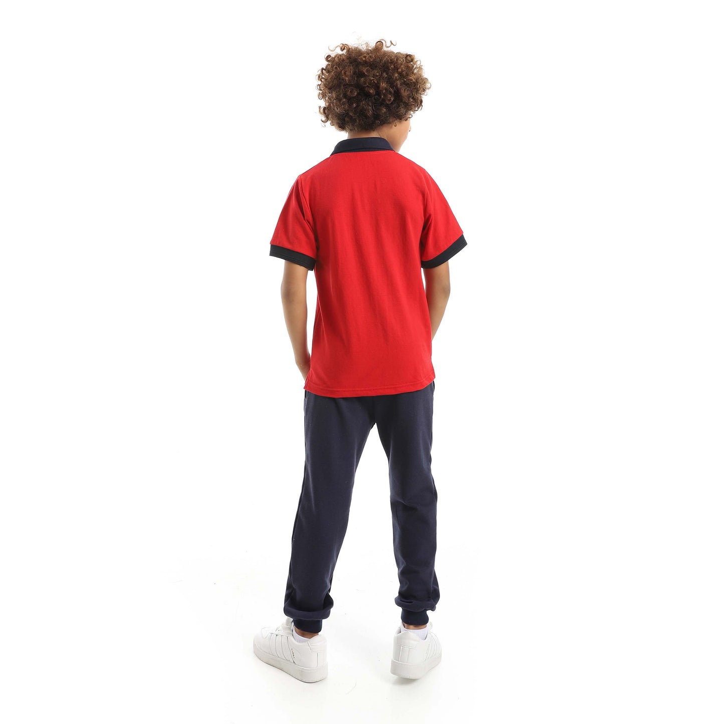 Red Circle Half Sleeve Polo Set + Pants Kids