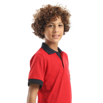 Red Circle Half Sleeve Polo Set + Pants Kids