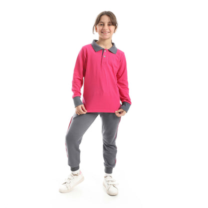 Red Circle Long Sleeve Polo Set + Pants Kids