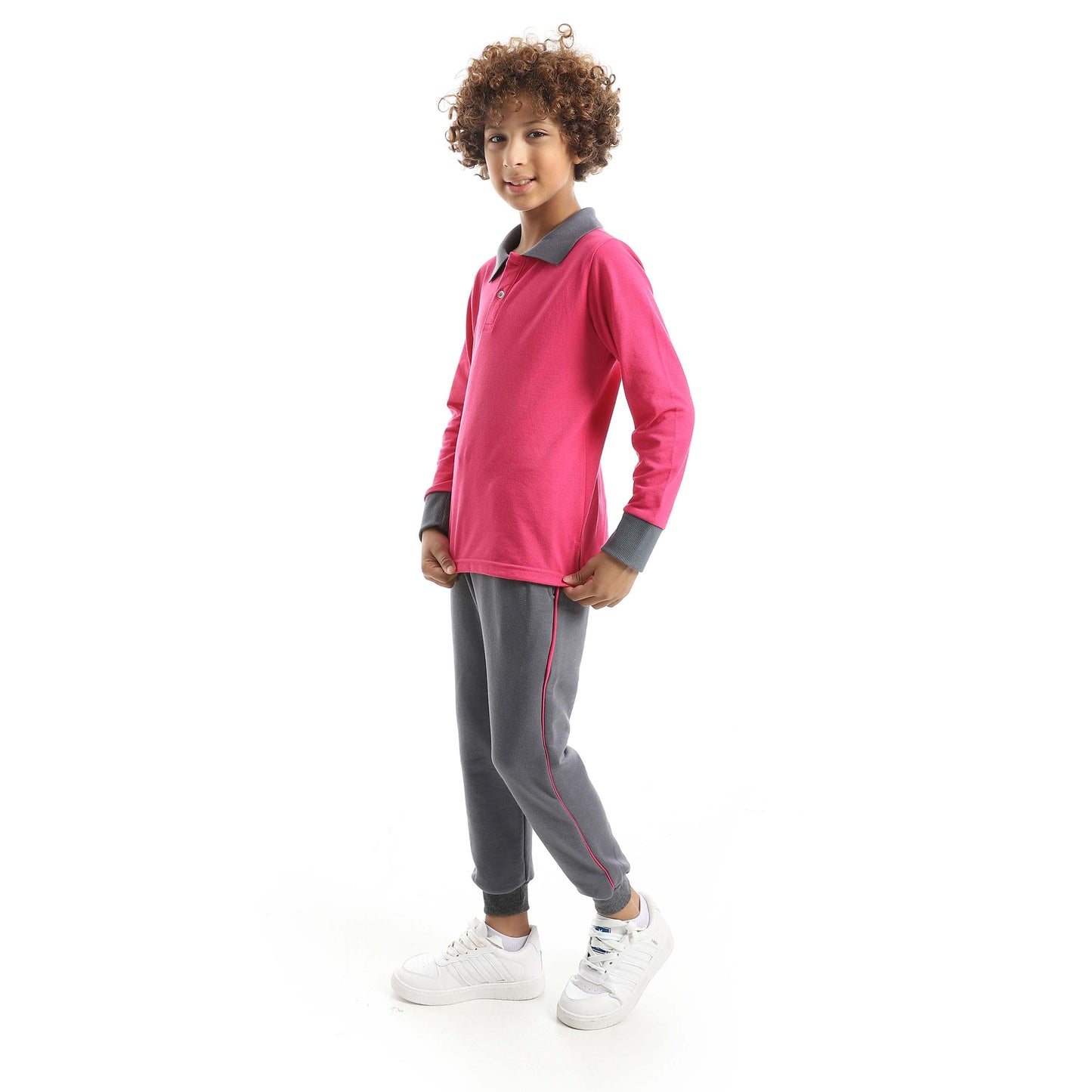 Red Circle Long Sleeve Polo Set + Pants Kids