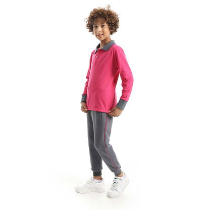 Red Circle Long Sleeve Polo Set + Pants Kids