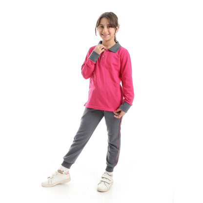 Red Circle Long Sleeve Polo Set + Pants Kids