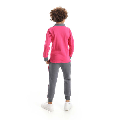 Red Circle Long Sleeve Polo Set + Pants Kids