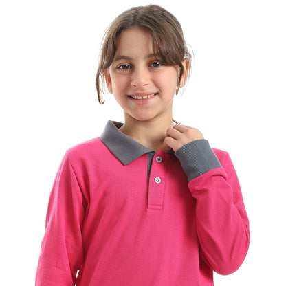 Red Circle Long Sleeve Polo Set + Pants Kids