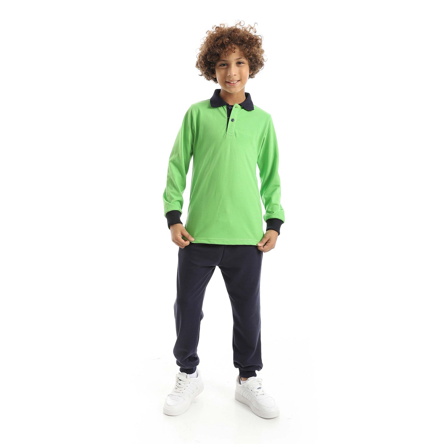 Red Circle Long Sleeve Polo Set + Pants Kids