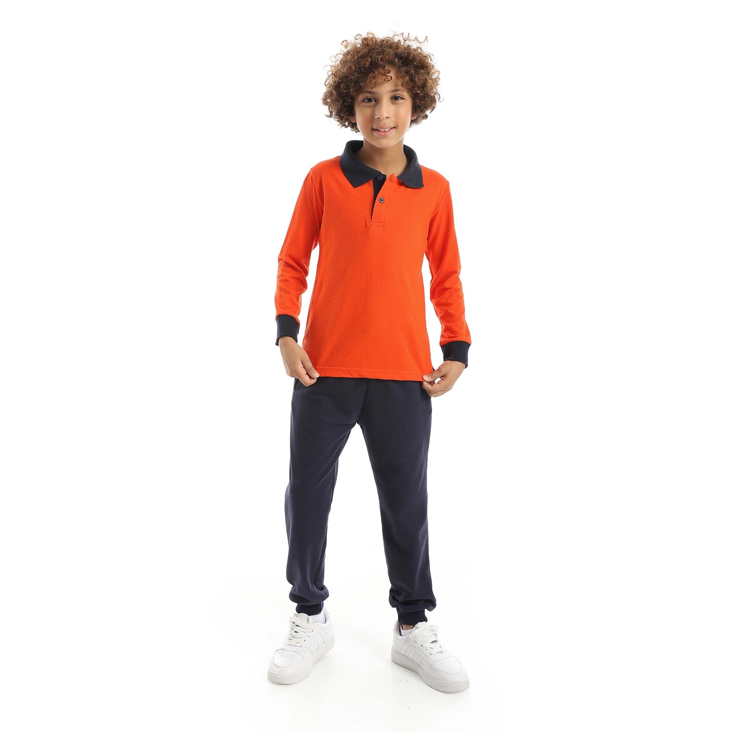 Red Circle Long Sleeve Polo Set + Pants Kids
