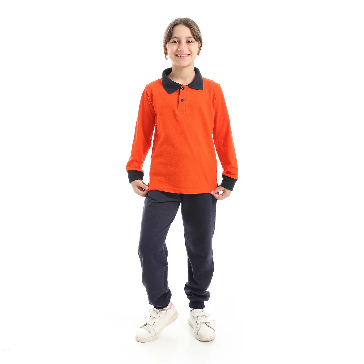 Red Circle Long Sleeve Polo Set + Pants Kids