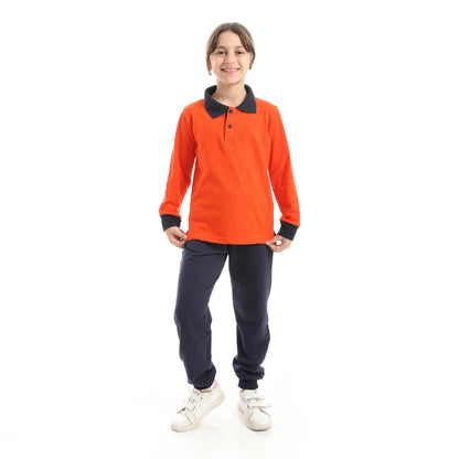 Red Circle Long Sleeve Polo Set + Pants Kids