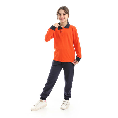 Red Circle Long Sleeve Polo Set + Pants Kids