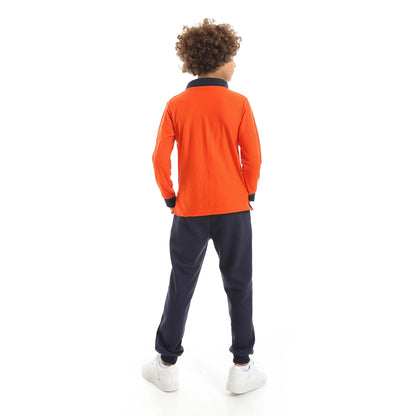 Red Circle Long Sleeve Polo Set + Pants Kids
