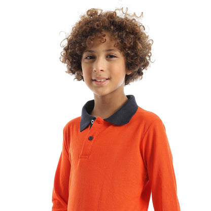Red Circle Long Sleeve Polo Set + Pants Kids