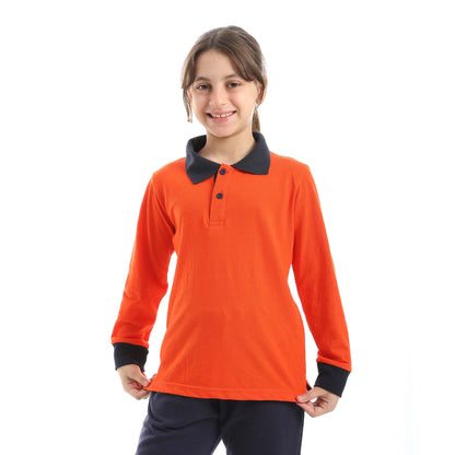 Red Circle Long Sleeve Polo Set + Pants Kids