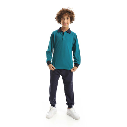 Red Circle Long Sleeve Polo Set + Pants Kids