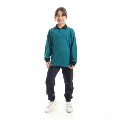 Red Circle Long Sleeve Polo Set + Pants Kids