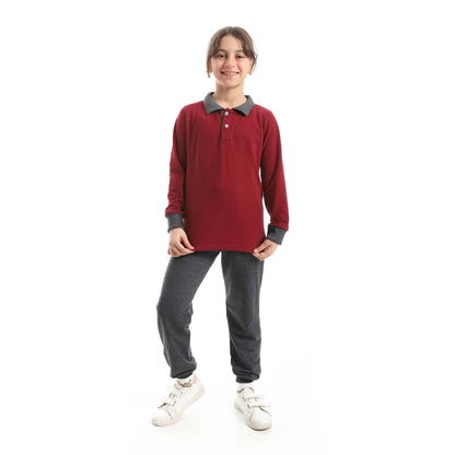 Red Circle Long Sleeve Polo Set + Pants Kids
