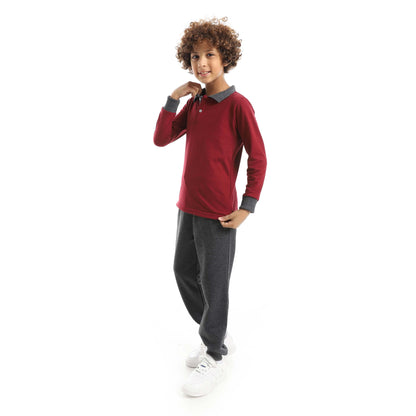 Red Circle Long Sleeve Polo Set + Pants Kids