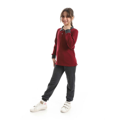 Red Circle Long Sleeve Polo Set + Pants Kids