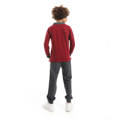 Red Circle Long Sleeve Polo Set + Pants Kids