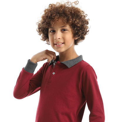 Red Circle Long Sleeve Polo Set + Pants Kids