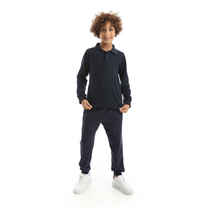 Red Circle Long Sleeve Polo Set + Pants Kids