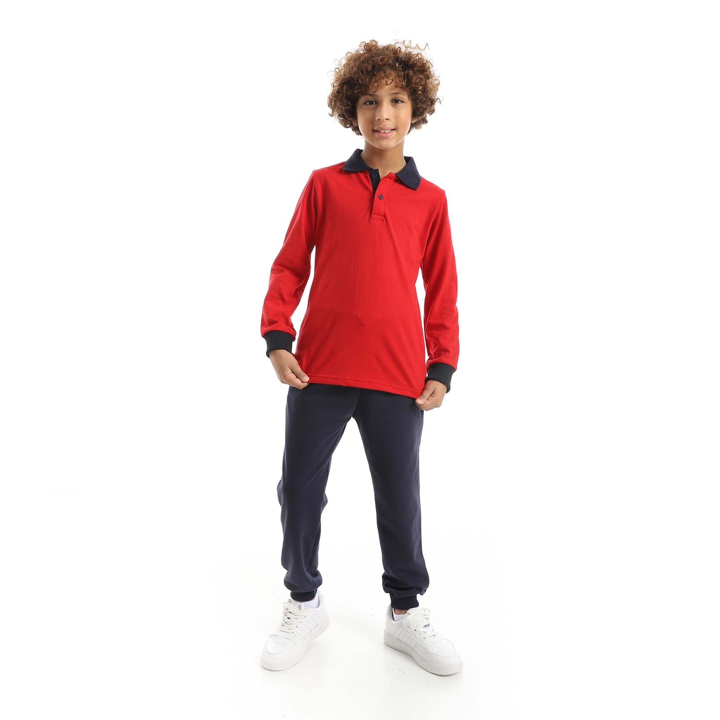 Red Circle Long Sleeve Polo Set + Pants Kids