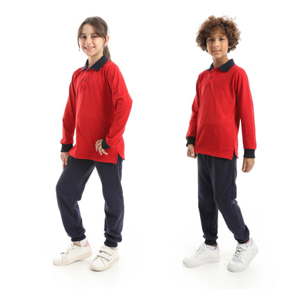 Red Circle Long Sleeve Polo Set + Pants Kids