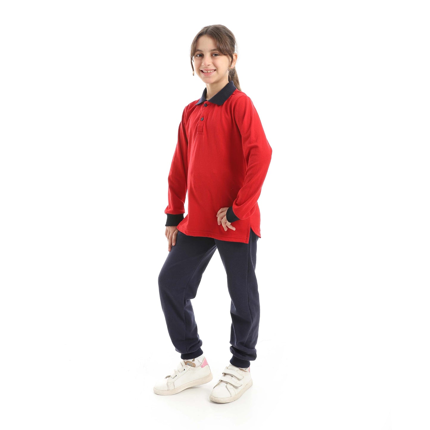 Red Circle Long Sleeve Polo Set + Pants Kids