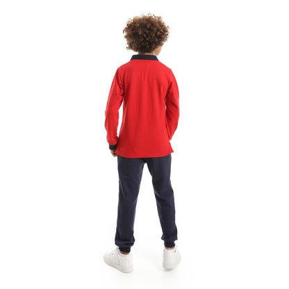Red Circle Long Sleeve Polo Set + Pants Kids