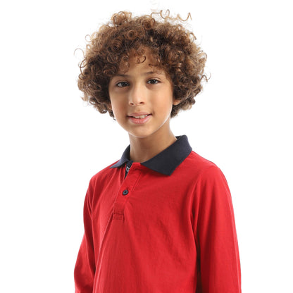 Red Circle Long Sleeve Polo Set + Pants Kids