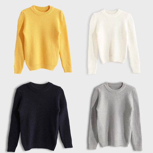 Bundle of 4 Bucklet Round Neck Plain Biscuit