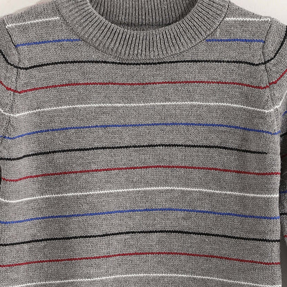 Bucklet Round Neck Thinly Stripedt