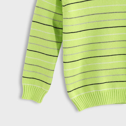 Bucklet Round Neck Thinly Stripedt