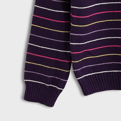 Bucklet Round Neck Thinly Stripedt