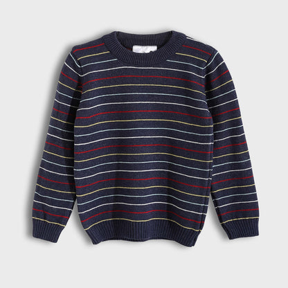 Bucklet Round Neck Thinly Stripedt