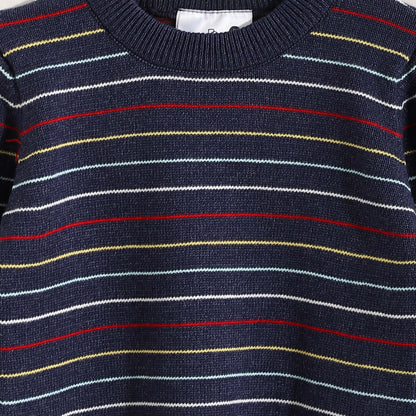 Bucklet Round Neck Thinly Stripedt