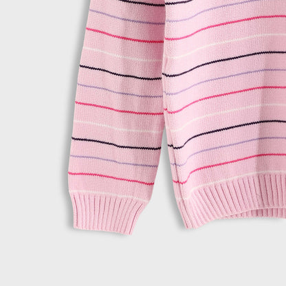 Bucklet Round Neck Thinly Stripedt