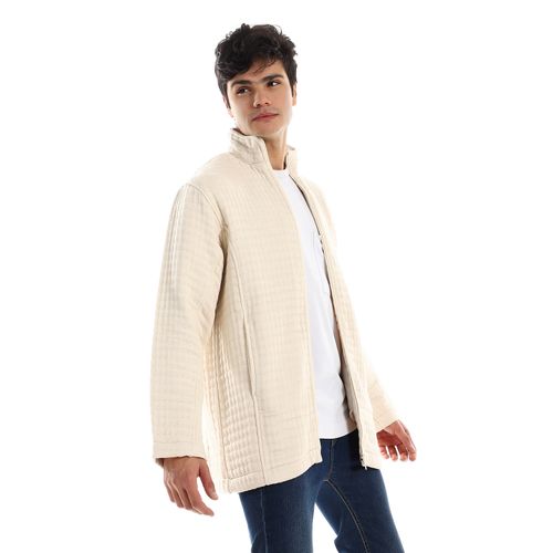 Zip Through Neck Stitched Lightweight Jacket With Sided Pockets