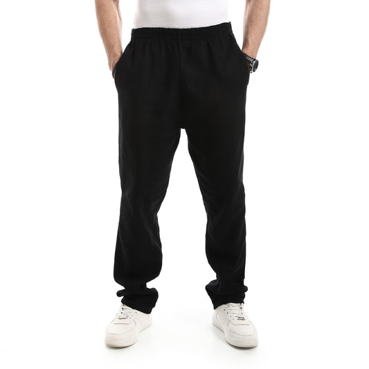 بنطلون أنيق بخصر مطاطي أبيض سادة