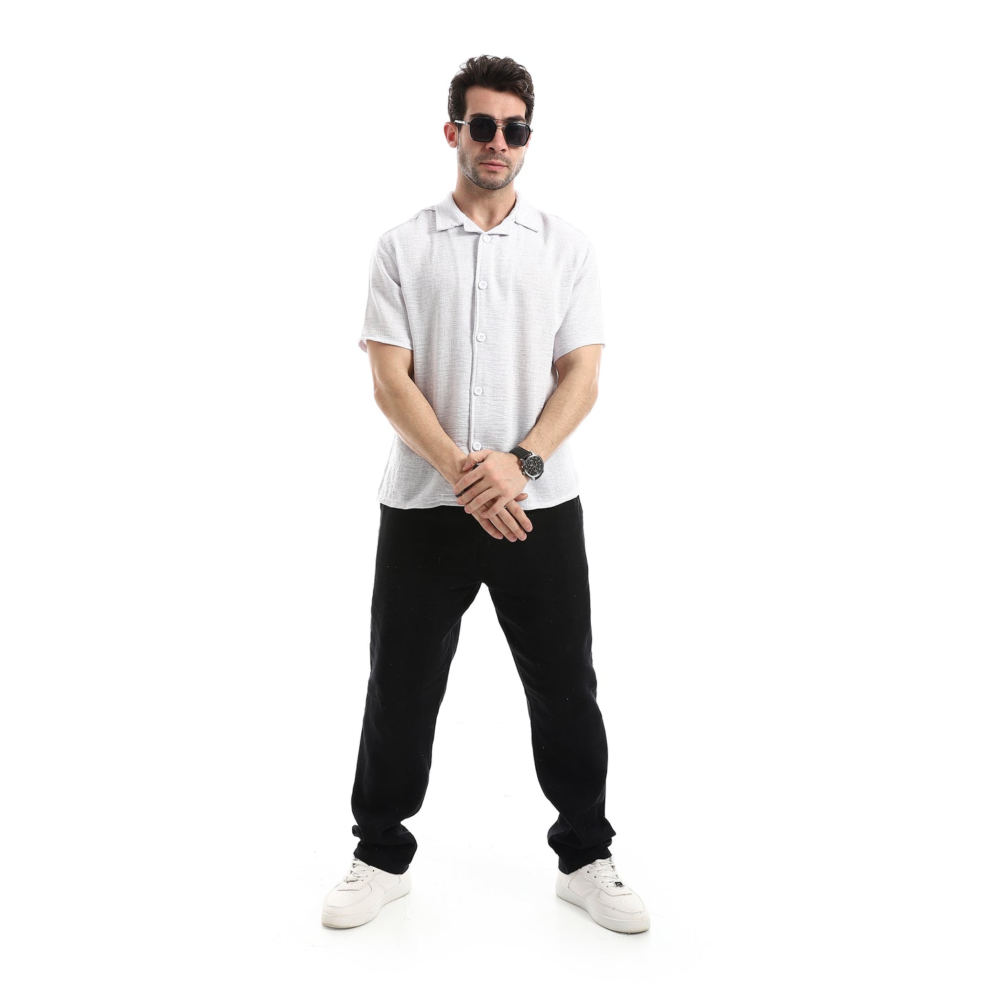 Plain White Elastic Waist Chic Pants