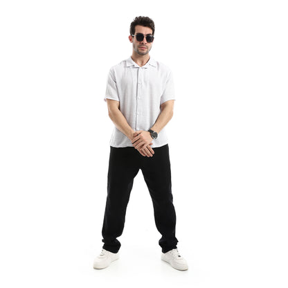 Plain White Elastic Waist Chic Pants